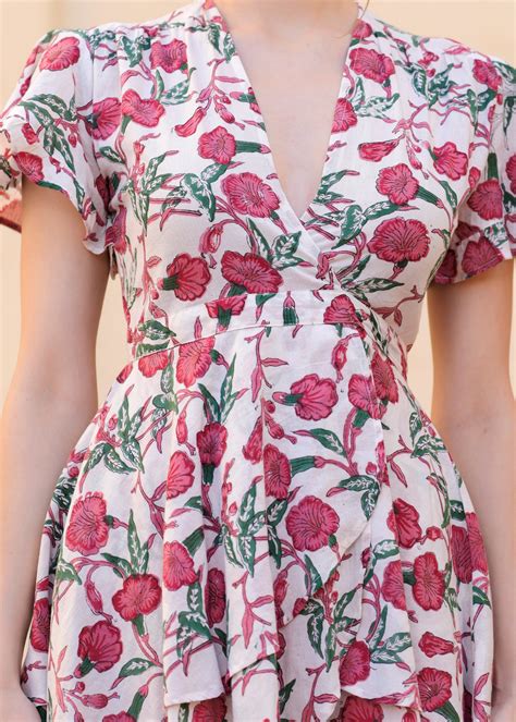 Hand Block Printed Cotton Short Floral Dress for Women – thejaipurart.com
