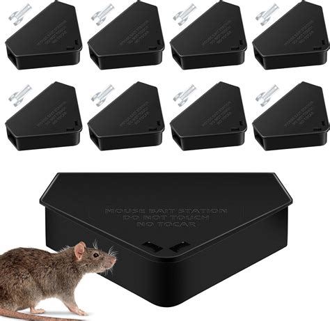 Kqiang 8 Packs Black Triangular Mouse Bait Station, Reusable Mice Trap ...