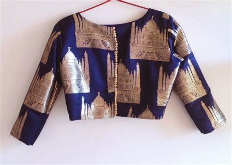 Buy Navy Blue Brocade Crop Top With Taj Mahal Design Online in India - Etsy