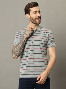 METRONAUT Striped Men Polo Neck Grey T-Shirt - Buy METRONAUT Striped ...