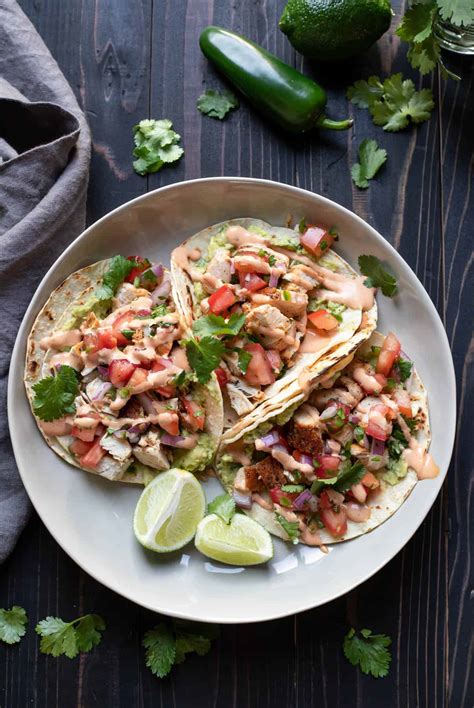 Chicken Street Tacos with Guacamole and Chipotle Aioli - Modern Crumb