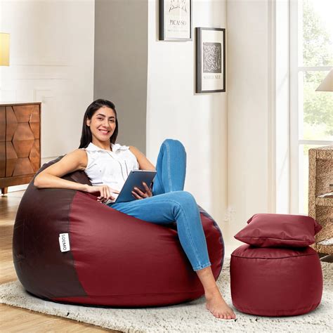 Amazon Brand - Solimo Premium Faux Leather Bean Bag Combo with Footrest ...