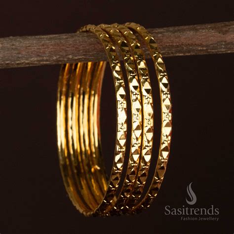 Micro Gold Plated One Gram Glossy Finish 4 Bangles - Sasitrends