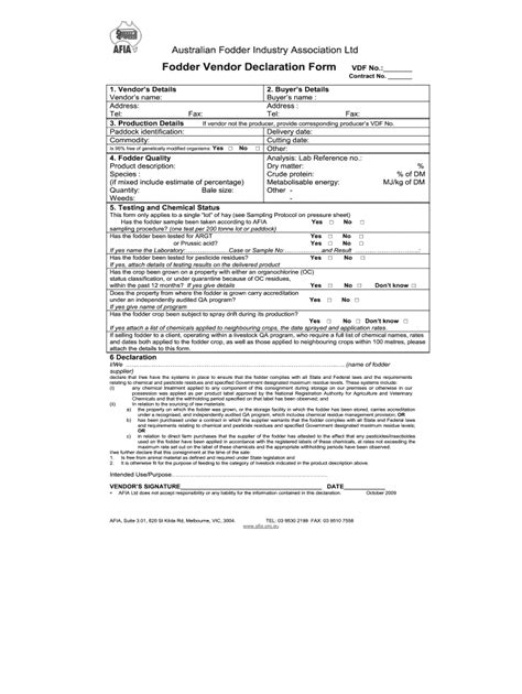 2009 AU AFIA Fodder Vendor Declaration Form Fill Online, Printable ...