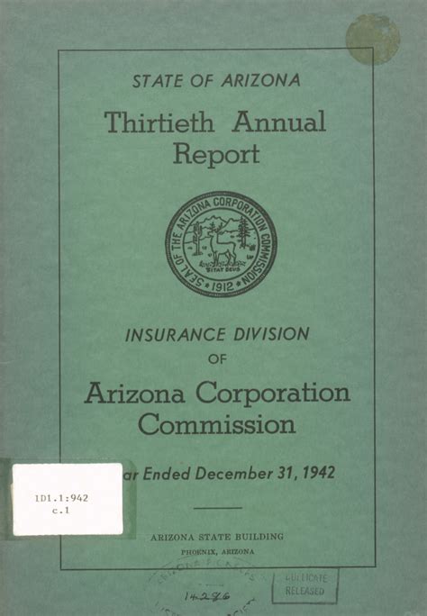 1942 Annual report of Insurance Department of Arizona Corporation ...