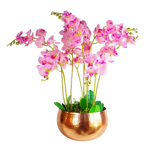 Large Artificial Orchids Display with XL Metal Bowl Planter 70x70cm ...
