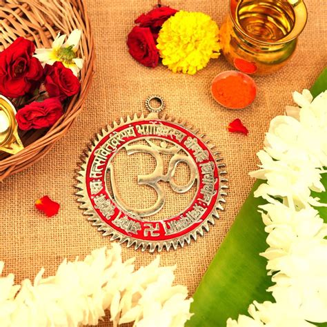 Silver Plated Om Gayatri Mantra Red Wall Hanging 6 inch – ServDharm