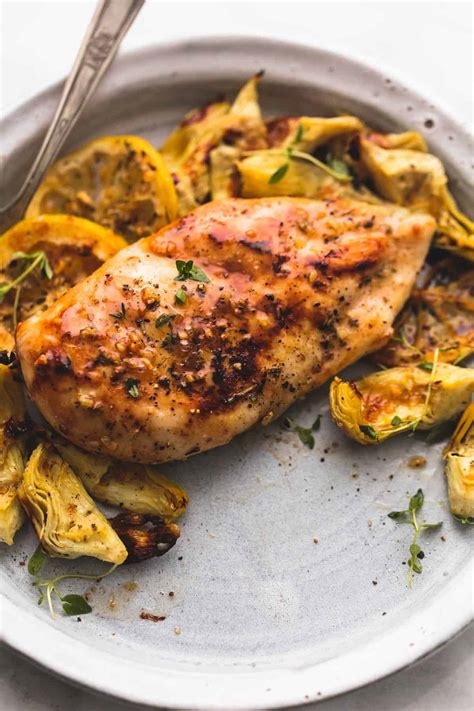 One Pan Baked Lemon Chicken and Artichokes - Creme De La Crumb