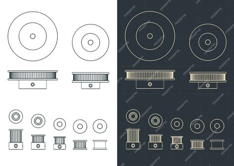 Premium Vector | Pulleys and Idler blueprints set