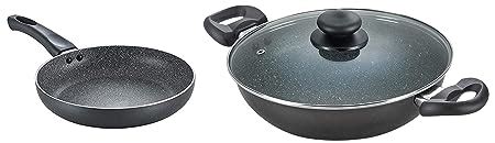 Prestige Aluminium Omega Deluxe Granite Kadai, 240Mm, Black + Deluxe ...
