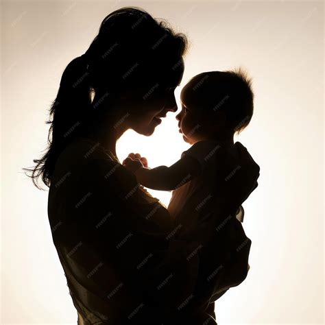 Premium Photo | A silhouette portrait of Mother holding baby