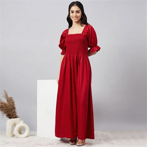 Red Smocked Maxi Dress – First Resort by Ramola Bachchan