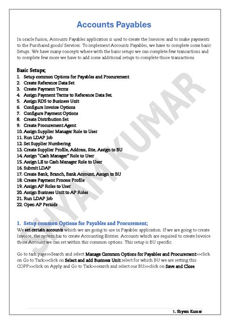 Oracle Fusion Financials: Accounts Payables Setup Guide - Studocu