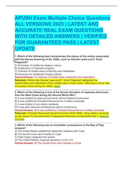 APUSH Exam Multiple Choice Questions ALL VERSIONS 2025 | LATEST AND ...