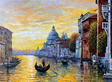 Venice Painting on Canvas Gold Sunset Oil Painting Italy Wall Art Grand ...