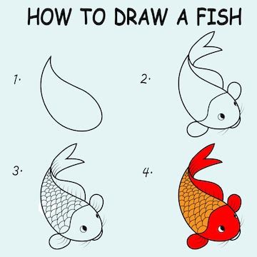 Premium Vector | Step by step to draw a Fish Drawing tutorial a Fish ...
