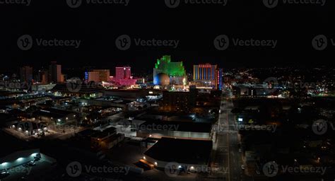 Aerial view of the skyline of Reno Nevada USA at night. 16698700 Stock Photo at Vecteezy