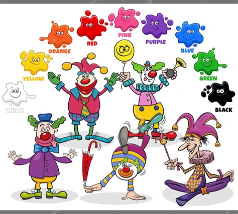 Colores básicos para niños con grupo de payasos coloridos de dibujos ...