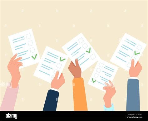 The voting process, bidding, hands raised up with papers. Sale and buy Stock Vector Image & Art ...