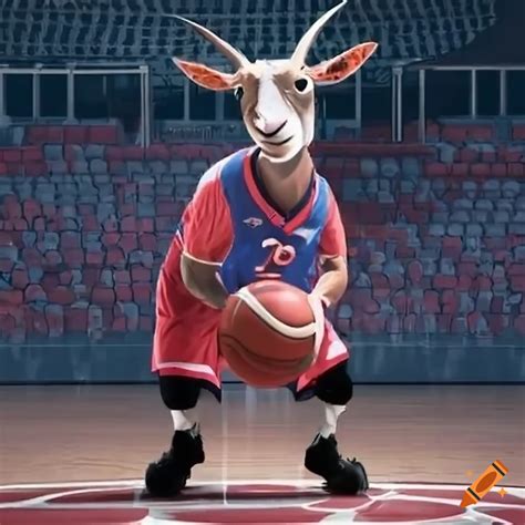 Animated goat in Baskonia jersey scoring in playful basketball game ...
