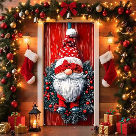 Christmas Posters Door Cover Outdoor Banners Santa Claus Elf Cute 3D ...
