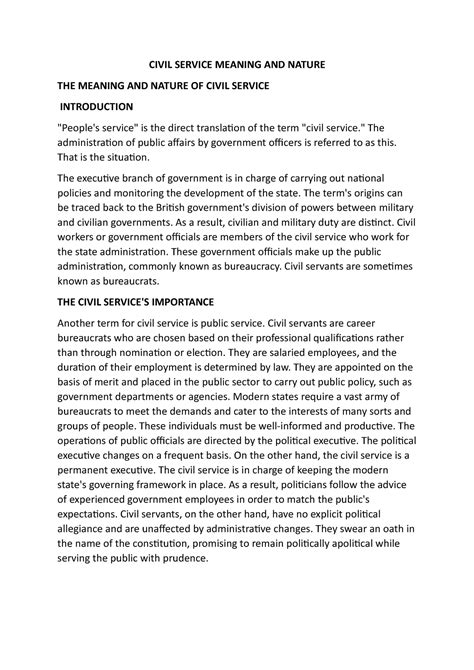 Civil Service Meaning AND Nature - CIVIL SERVICE MEANING AND NATURE THE ...