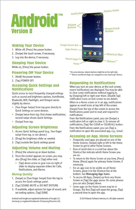 Android Version 8 Quick Reference Guide for Phones and Tablets (Cheat ...