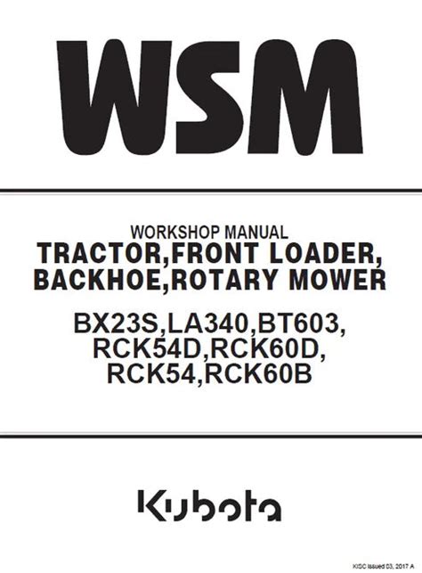 Kubota BX23S, LA340, BT603, RCK54D, RCK60D, RCK54, RCK60B Tractor, Fro