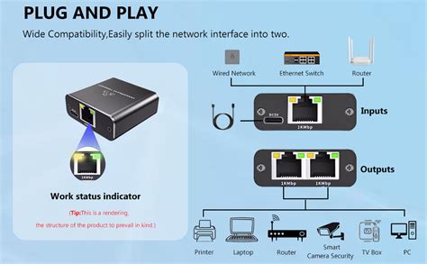 WISTAR LAN Splitter 1 to 2 1000 Mbps Ethernet Splitter 2 Port Gigabit ...
