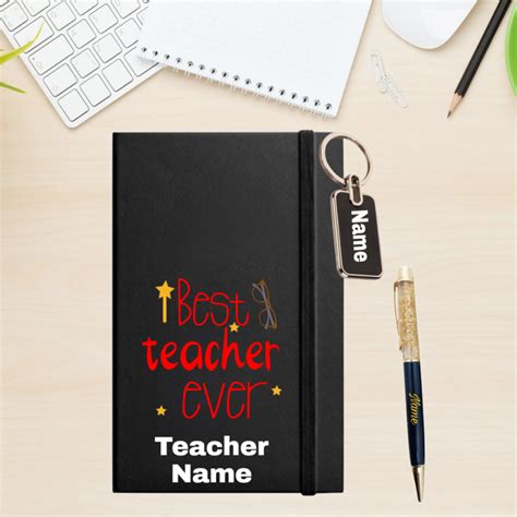 Personalised Best Teacher Ever Diary Journal with Pen and Keychain | B ...
