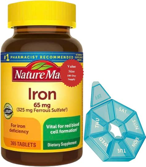 Amazon.com: Nature's Bounty Iron 65 Mg.(325 mg Ferrous Sulfate), 100 Count (Pack of 2) : Health ...