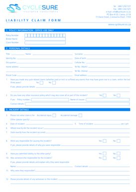 Fillable Online cyclesure co LIABILITY CLAIM FORM - Cyclesure ...