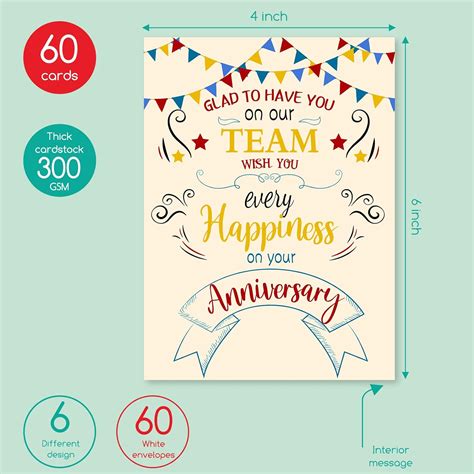 Buy Eersida 60 Sets Work Anniversary Cards Employee Appreciation Cards ...