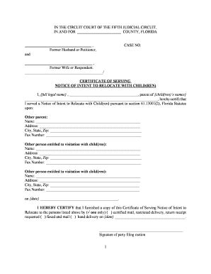Notice Of Intent To Relocate Florida - Fill Online, Printable, Fillable ...