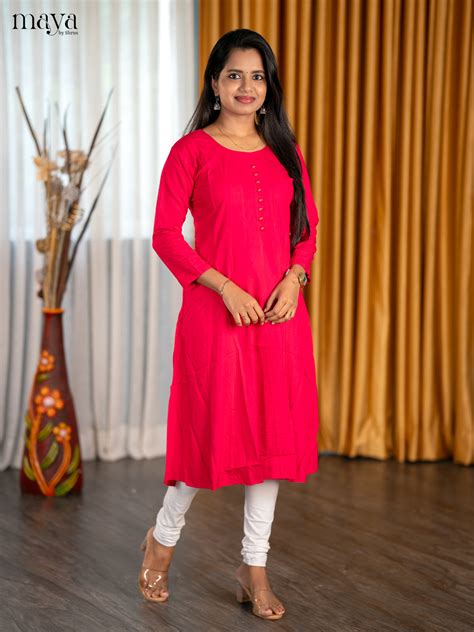 Buy Hot Pink A Line Kurti With Round Neck | Women's Kurti Tops – Maya ...