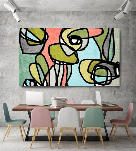 Mid-Century Modern Green Blue Canvas Art Print Mid Century Large canvas ...