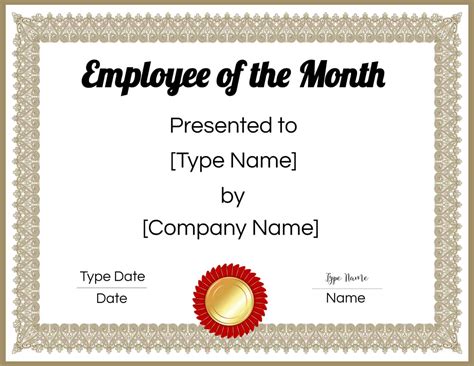 Free Employee Of The Month Certificate Template Word
