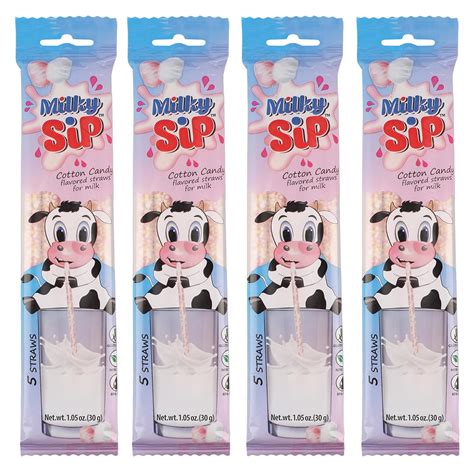 Amazon.com: 20 Milky Sip Cotton Candy Flavored Straws For Milk - 4 ...