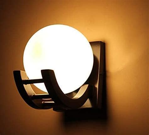 ZOREZA Global Wooden Lamp, Wall Sconce Lighting, White Glass Globe ...