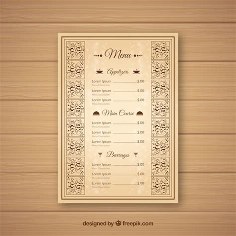 Restaurant menu template in vintage style | Free Vector