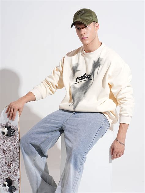 SHOWOFFFF Edition Men's Typography Cream Round Neck Regular Fit Sweatshirt