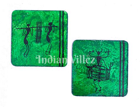 Saura Art Themed Hand Painted Serving Tray with Coasters – IndianVillèz