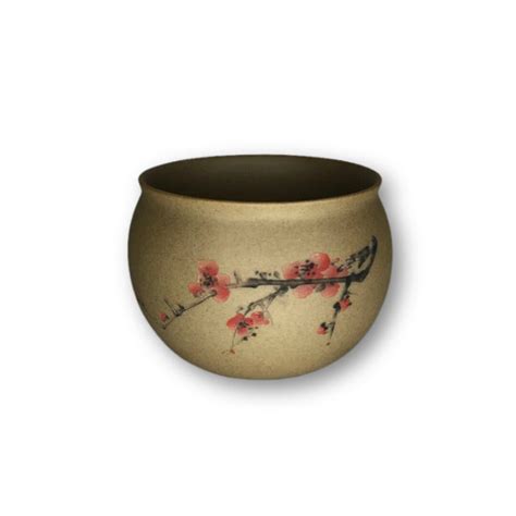 Tan Asian Style Pot With Pink Cherry Blossom, Flower Pot Decorative ...