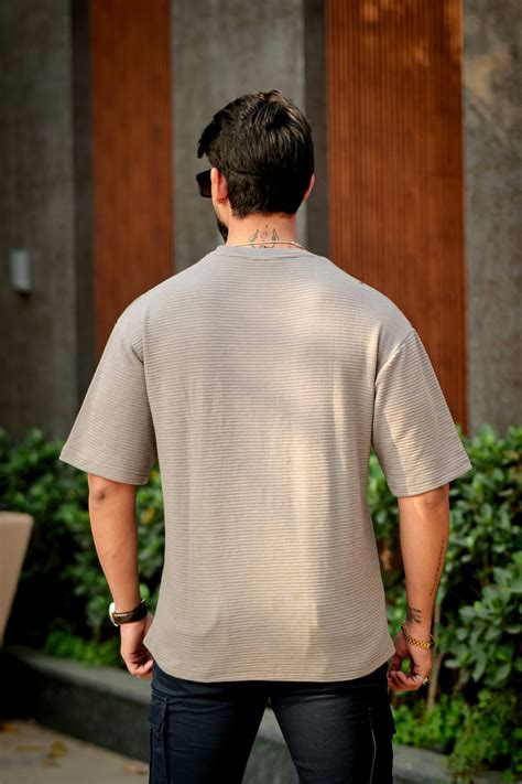 Grey Self Design Oversized Round Neck T-Shirt – Gritstones