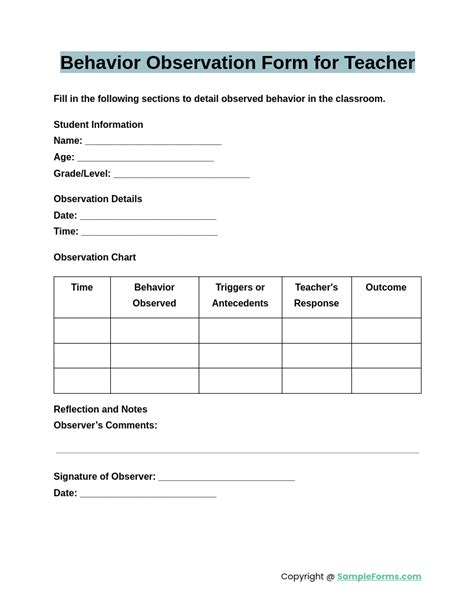 Image result for Behavior Observation Form Template