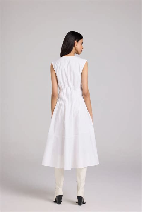 Bright White Darted Midi Dress – Qua