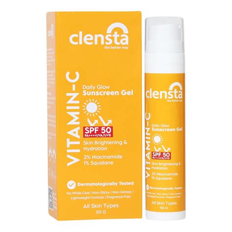 Clensta Daily Glow Sunscreen Gel SPF 50 PA++++ with Vitamin C ...