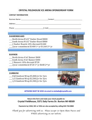 Fillable Online Advertising Order Form DasherboardBannerZamboni Fax ...