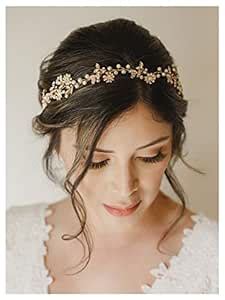 SWEETV Gold Crystal Wedding Headband Pearl Bridal Headpiece Rhinestone ...