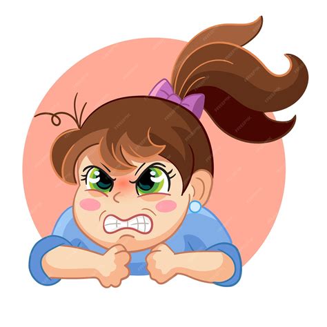 Caricatura, enojado, niña, cara, emoción, vector, ilustración | Vector ...